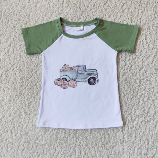 A15-13  Pumpkin Trucks Boys Raglan Short Sleeve Tee Shirts Tops