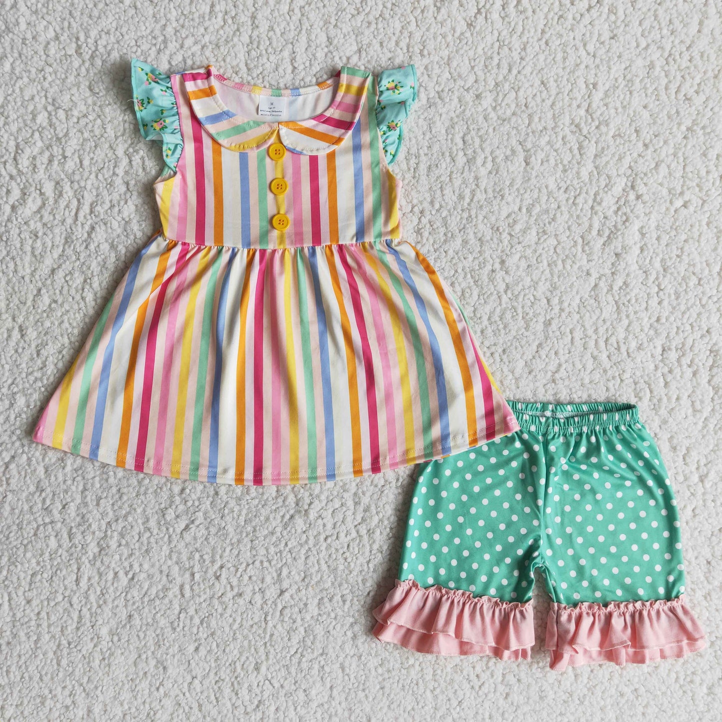 (Promotion)A15-9 Stripes Tunic Top Dots Shorts Girls Summer Clothes Set