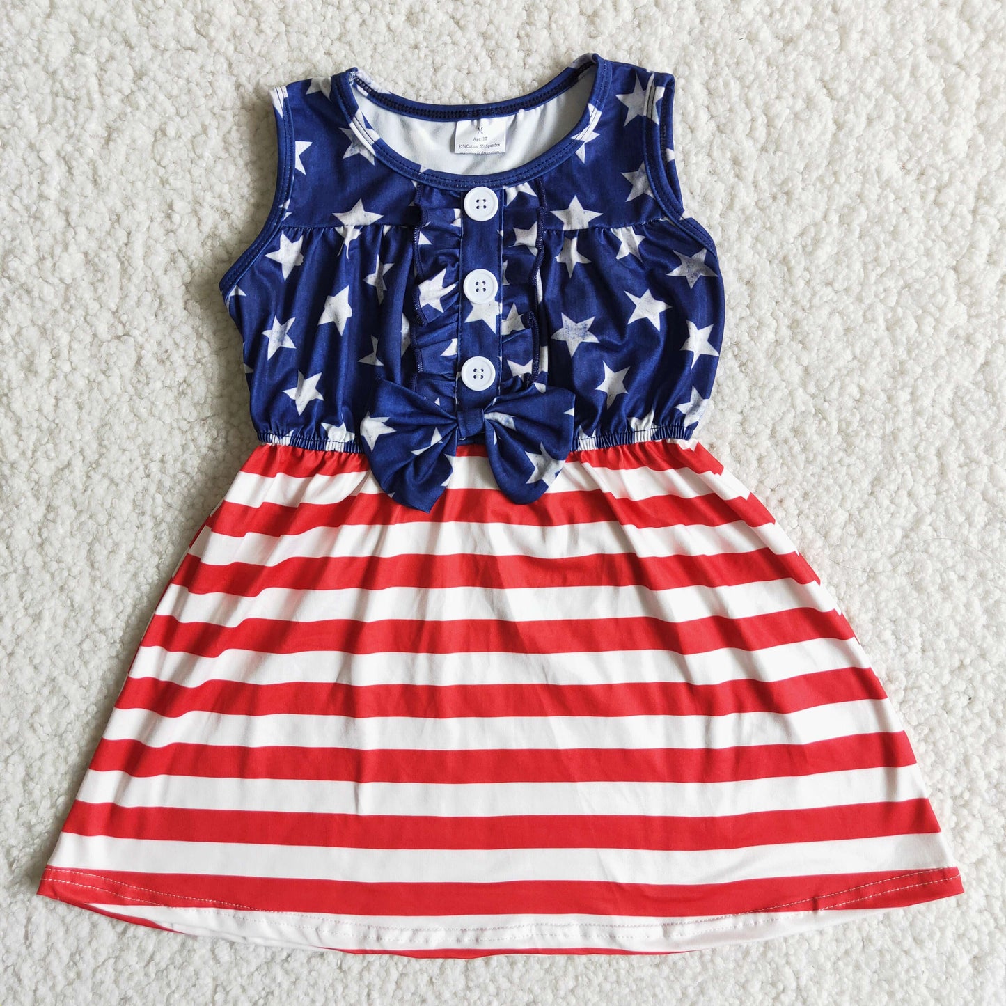(Promotion)A17-12 Stars Stripes Print Girls 4th of July Sleeveless Knee Length Dress