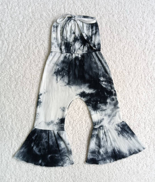 A5-24 Black White Tie-dye Print Girls Summer Ribbed Jumpsuits