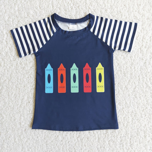 A9-13 Pen Stripes Print Boys Back to School Tee Shirts Top