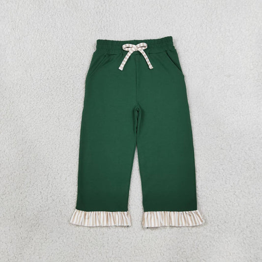 P1154 Girls Dark Green Girls Wide Leg with Beige Stripe