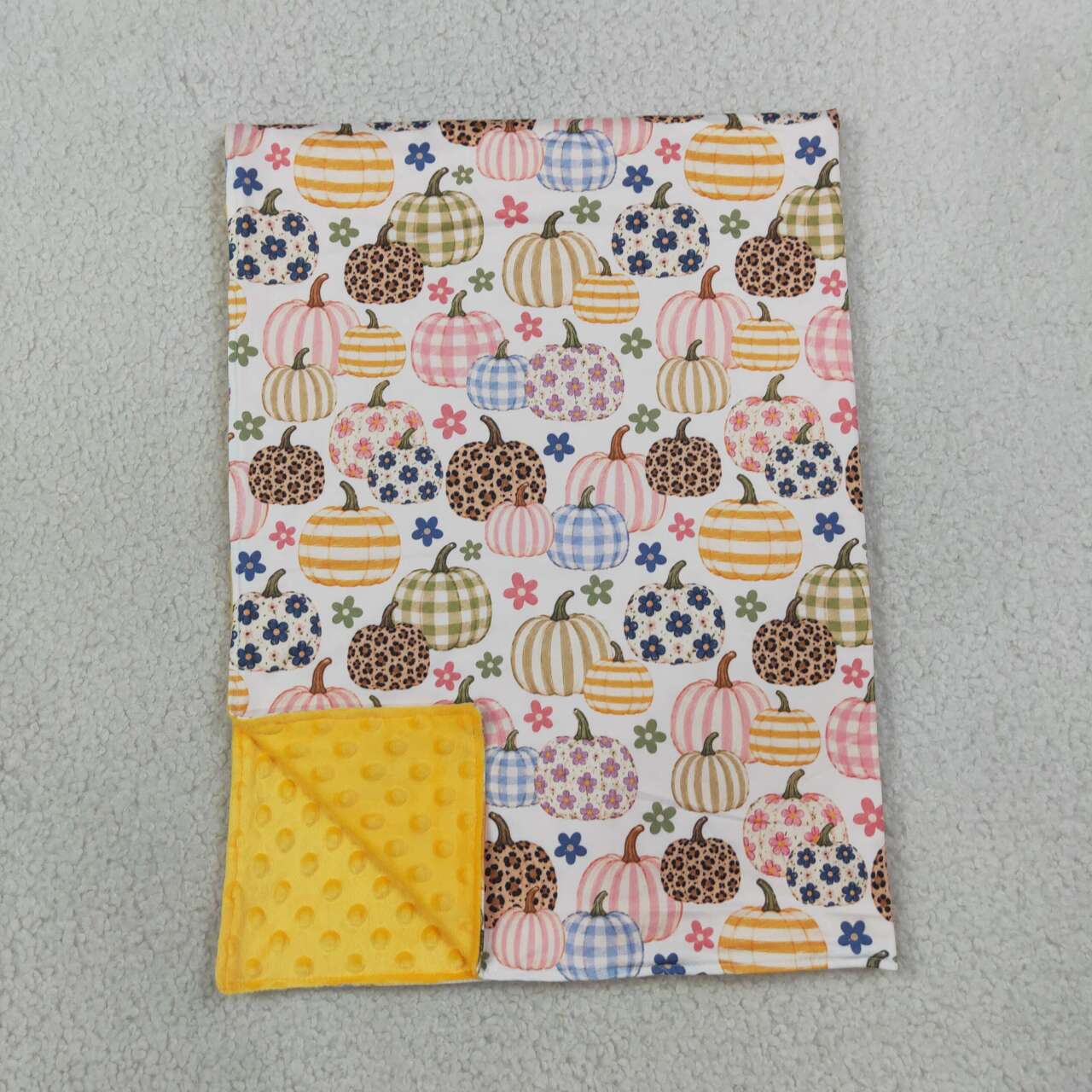 BL0252 Pumpkin Small Flowers Print Baby Girls Fall Blanket