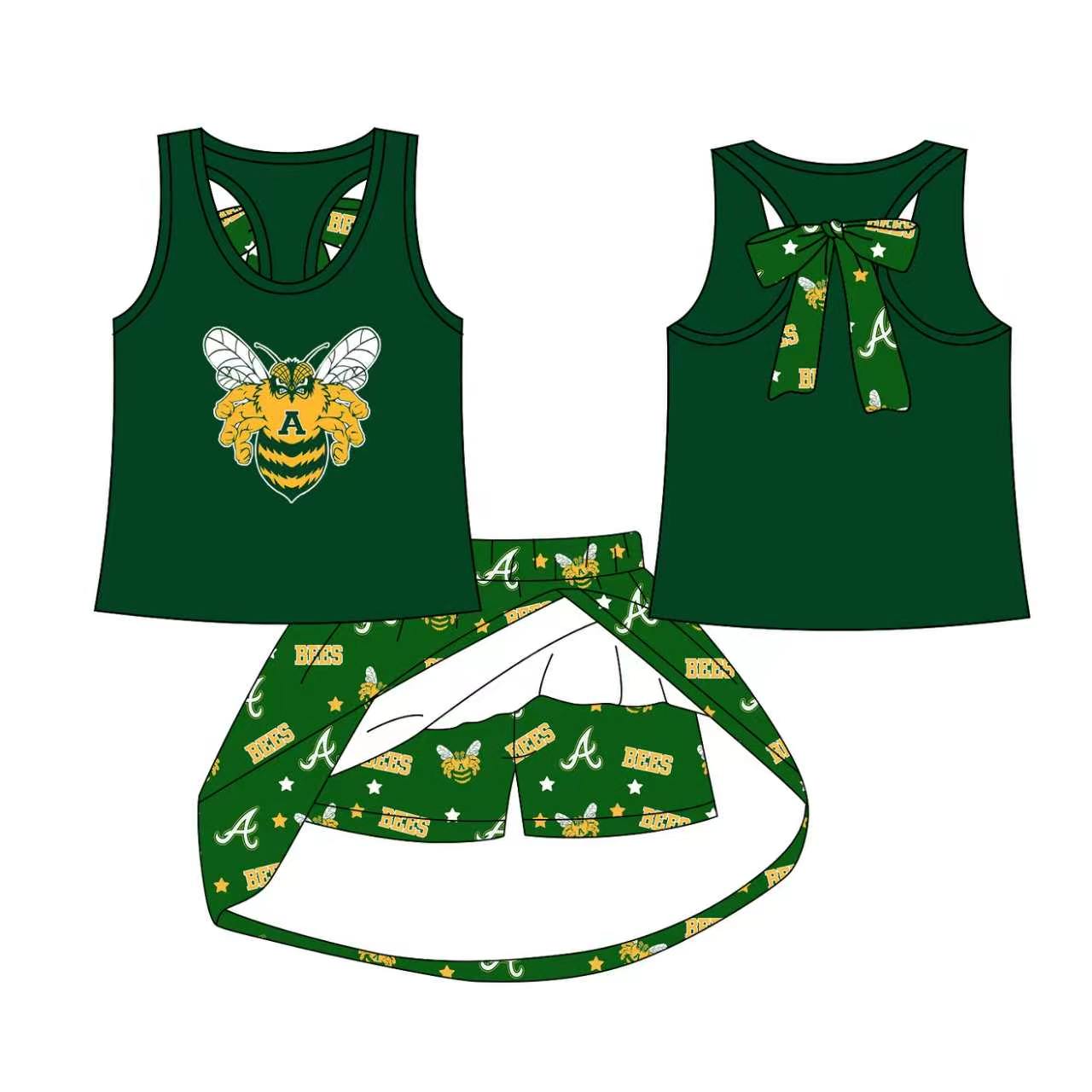 (Custom Design Preorder MOQ 5) Teams Academy Bee Green Tank Top Skort Girls Summer Yoga Clothes Set