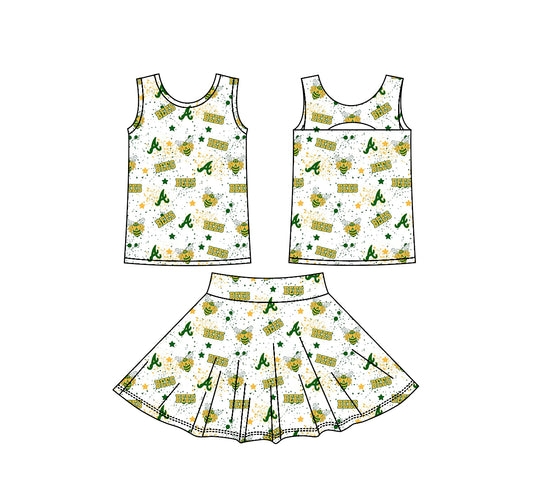 (Custom Design Preorder MOQ 5) Teams Academy Bees Stars Tank Top Skort Girls Summer Yoga Clothes Set