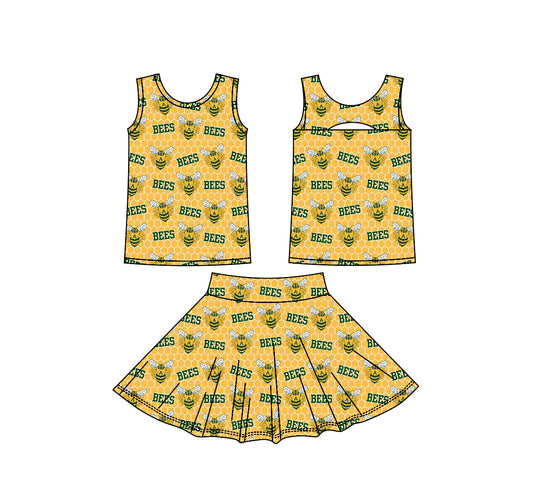 (Custom Design Preorder MOQ 5) Teams Academy Bees Yellow Tank Top Skort Girls Summer Yoga Clothes Set