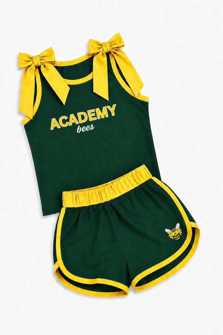 (Custom Design Preorder MOQ 5) Teams Academy Bees Yellow Bows Vest Top Shorts Mommy and Me Summer Yoga Clothes Set