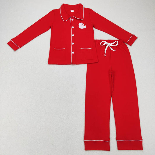 BLP0296 Adult Santa Embroidery Red Cotton Men Christmas Pajamas Clothes Set