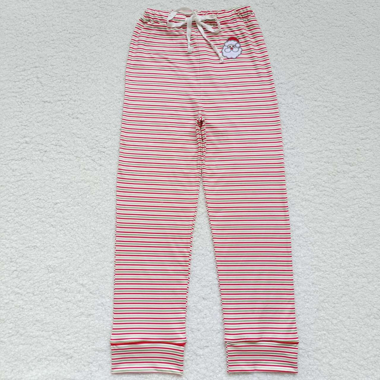 P0200 Adult Santa Embroidery Red Stripes Print Woman Christmas Bottom Pajamas Pants