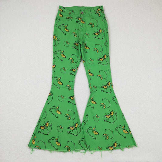 Adult Green Frog denim bell bottom jeans woman Christmas pants   P0323