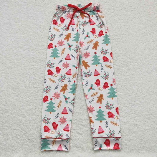 P0236 Adult Gingerbread Tree Holly Print Woman Christmas Bottom Pajamas Pants