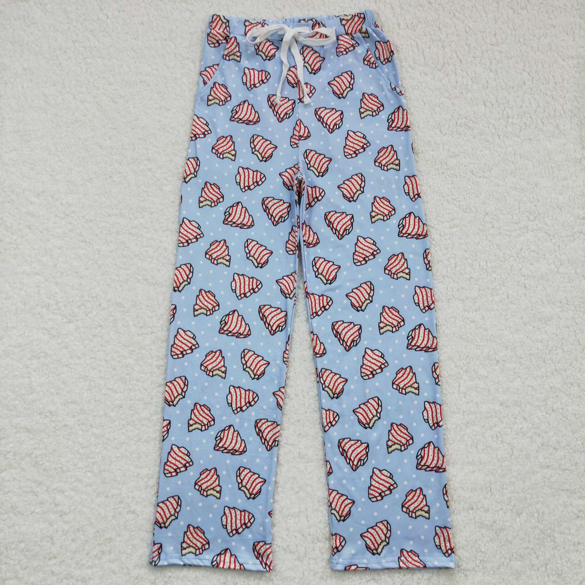 P0260 Adult Debbie Cake Blue Print Pockets Man Christmas Bottom Pajamas Pants