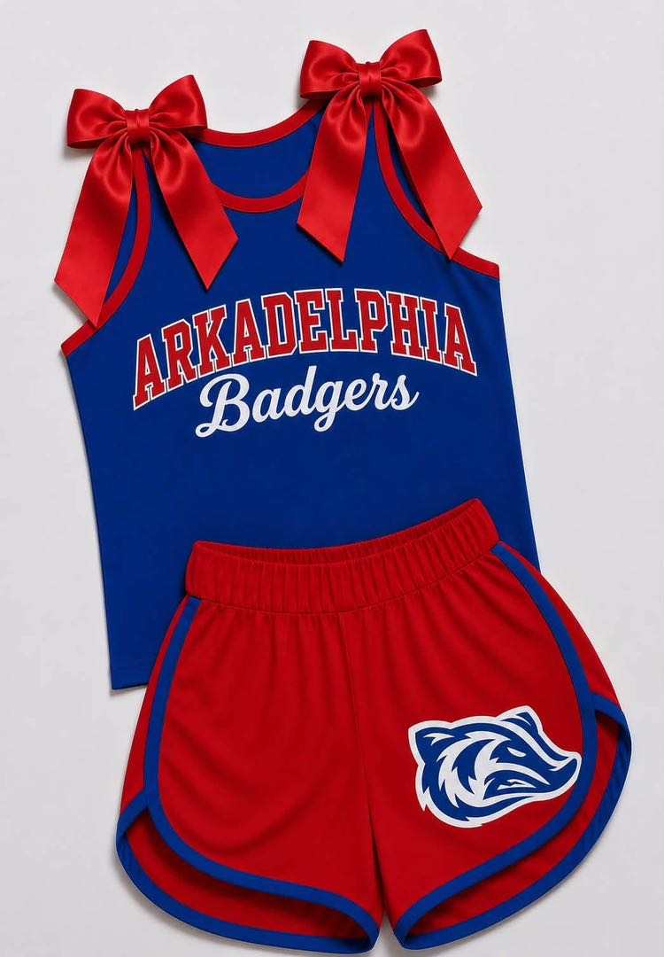 (Custom Design Preorder MOQ 5) Teams Arkadelphia badgers Bows Vest Top Red Shorts Mommy and Me Summer Clothes Set