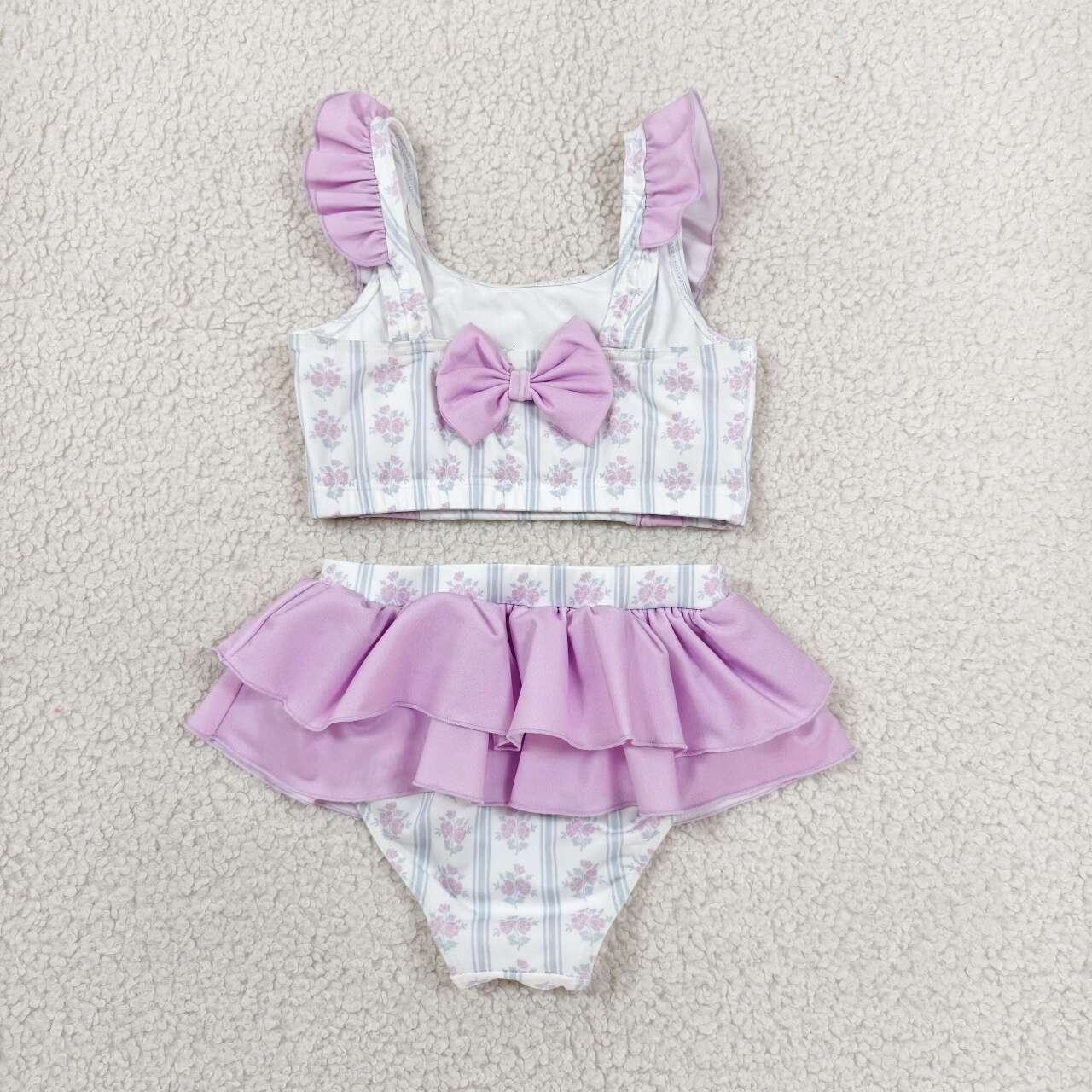 Baby Girls Purple Floral Two Pieces Swimsuit With Ruffle