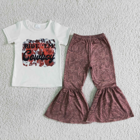 (Promotion)B15-28 Cowboy White Top Bell Pants Girls Outfits