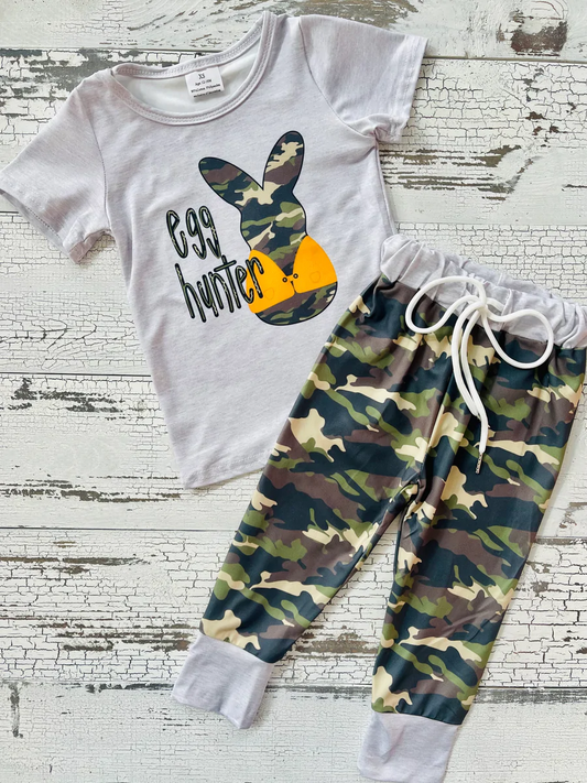 (Promotion)B16-23 Bunny Top Camo Pants Boys Easter Clothes Set