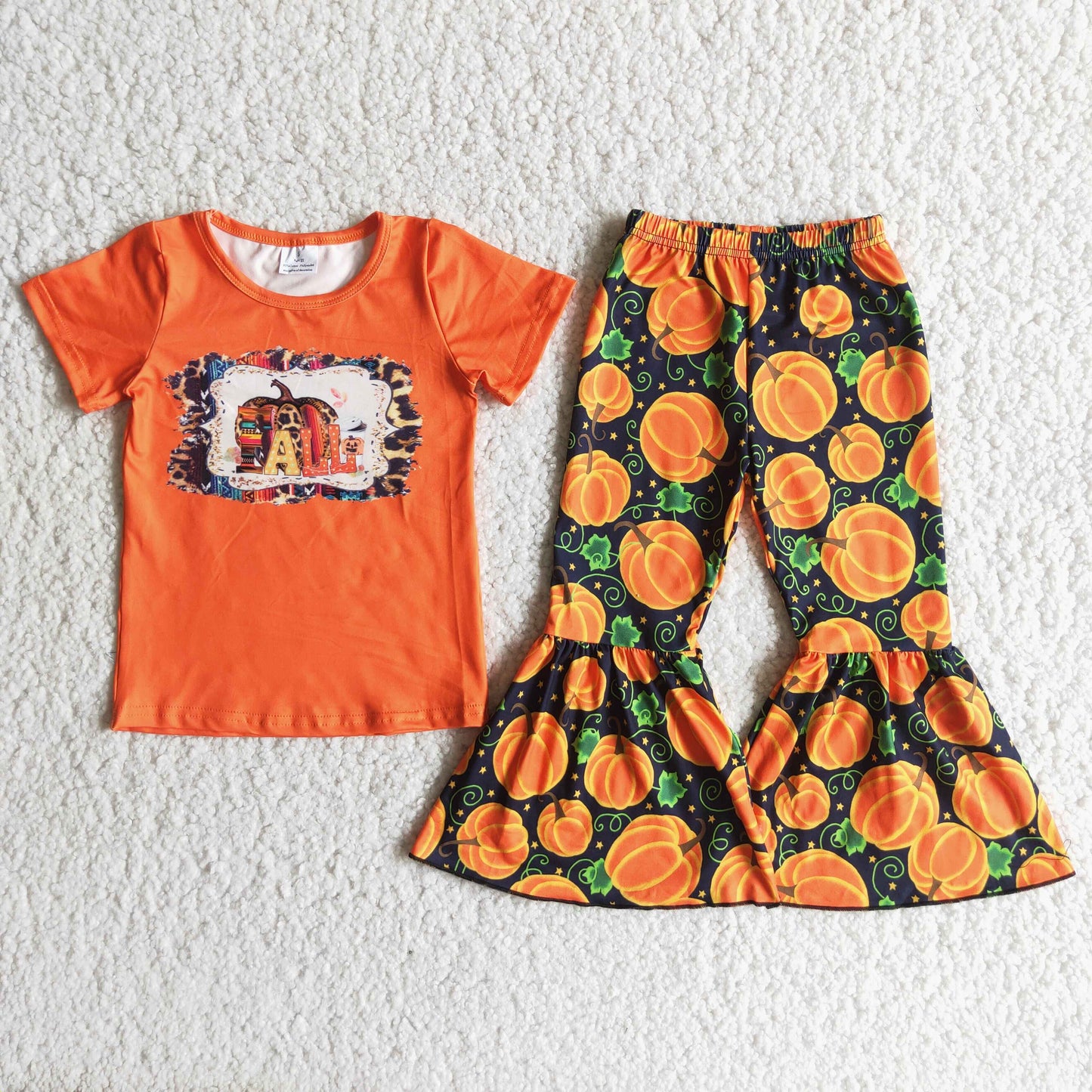 B6-1 FALL Pumpkin Top Bell Pants Girls Clothes Set