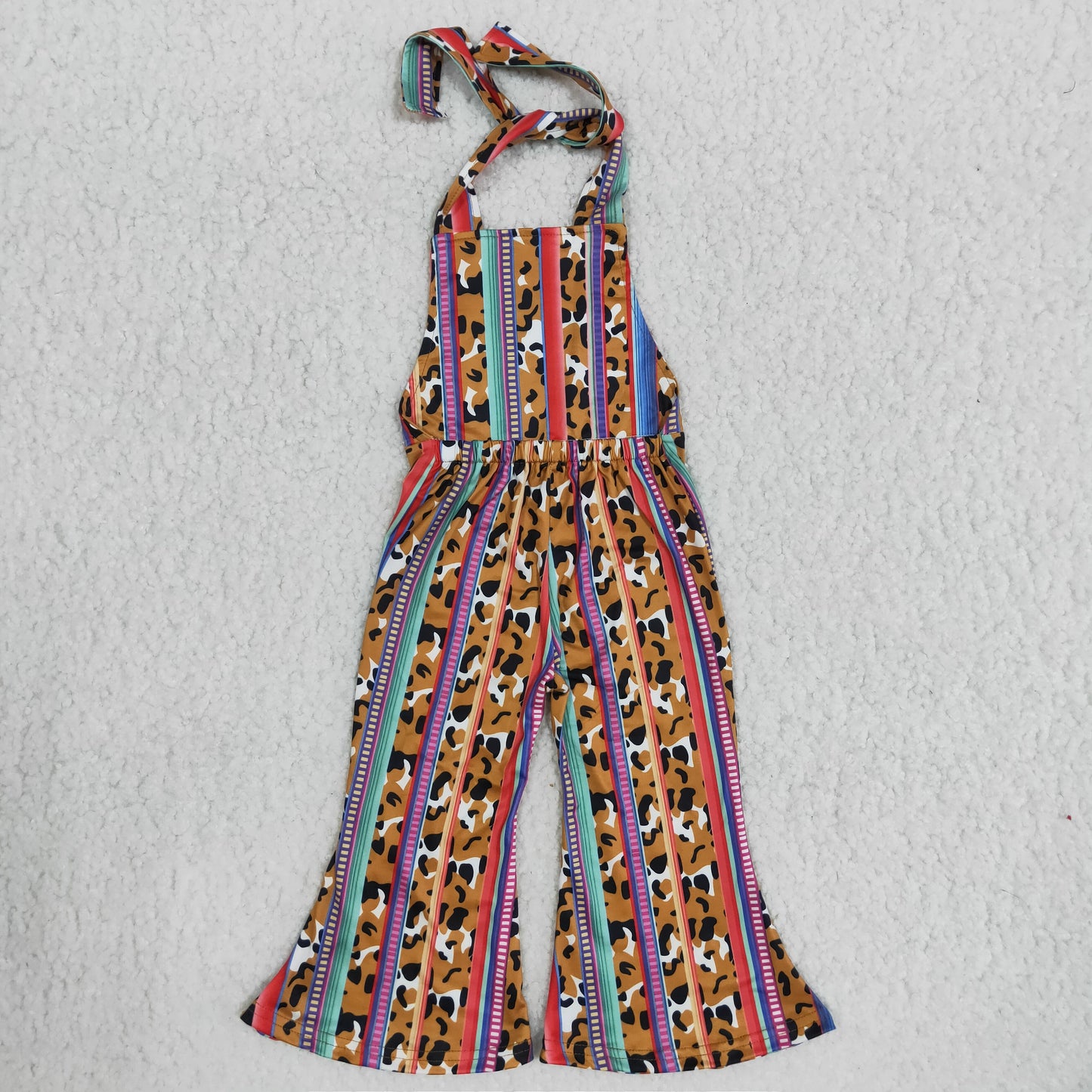 Leopard Colorful Stripes Baby Girls Halter Summer Jumpsuit  B6-24