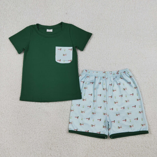 BSSO1899 Baby Boys Cotton Green Short Sleeve With Duck Shorts Outfit