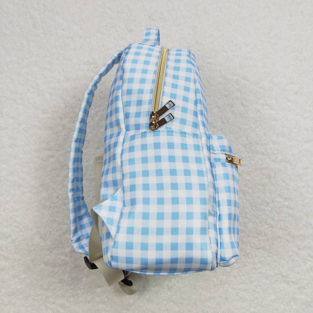 Baby Kids Back To School Sibling Blue Checkered Backpack Bags Lunch Boxes