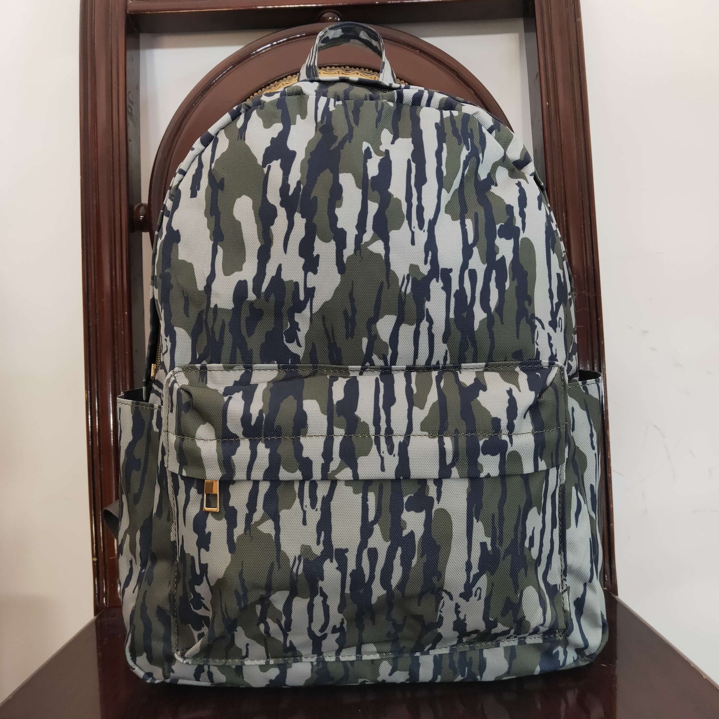 Baby Girls Kids Green Camo Tree Branches Print Back Bags Backpacks