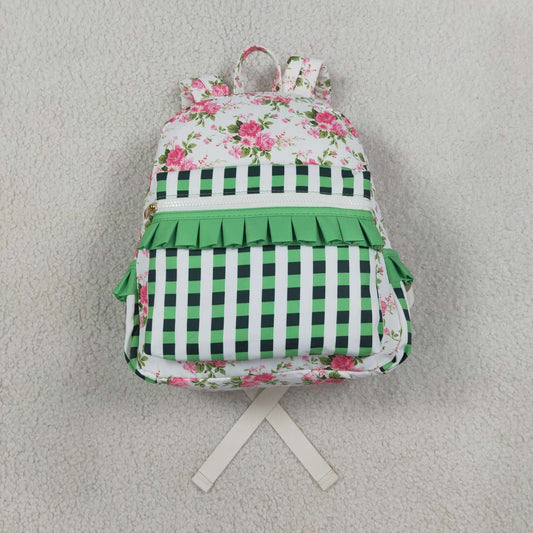 BA0218 Flowers Checkered Print Baby Kids Girls Ruffle Backpack Back Bags
