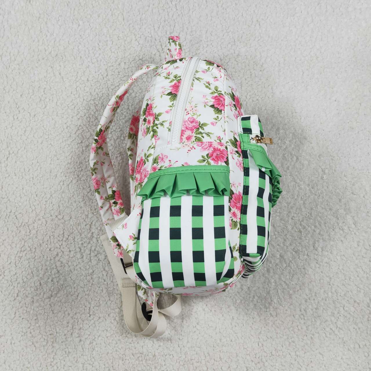 BA0218 Flowers Checkered Print Baby Kids Girls Ruffle Backpack Back Bags
