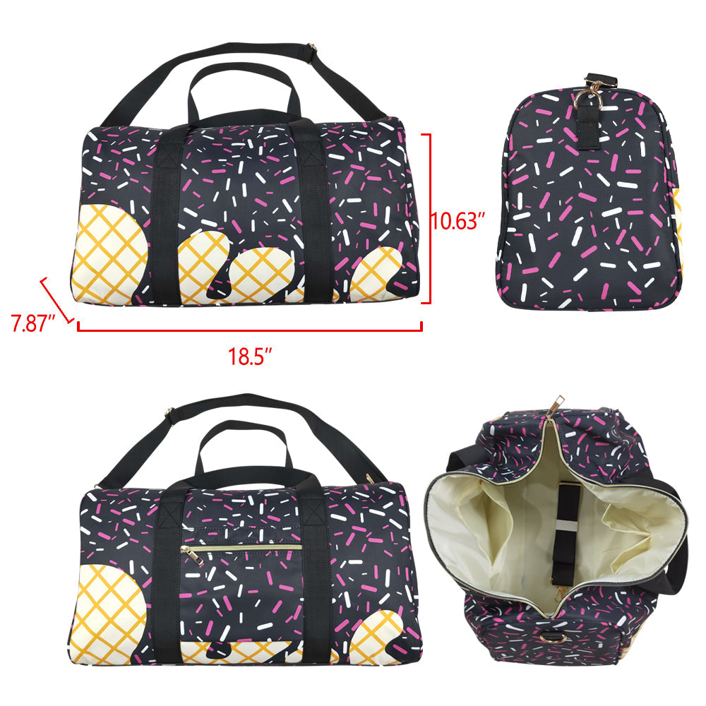 Black Ice Cream Drip Zipper Gym Bags