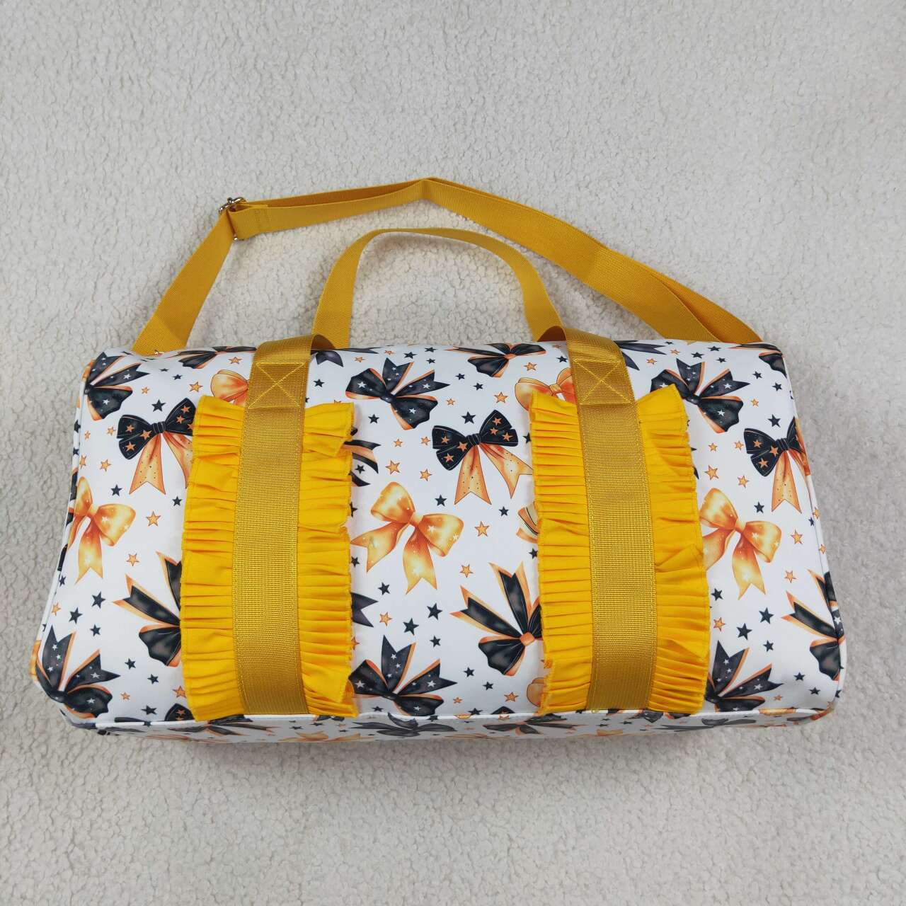 BA0314 Bows Stars Orange Black Bows Print Girls Halloween Zipper Gym Bags