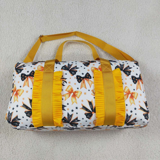 BA0314 Bows Stars Orange Black Bows Print Girls Halloween Zipper Gym Bags