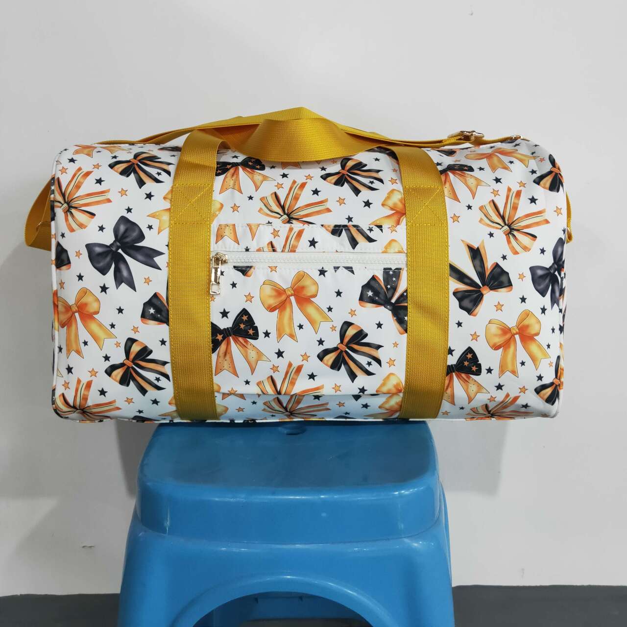 BA0314 Bows Stars Orange Black Bows Print Girls Halloween Zipper Gym Bags