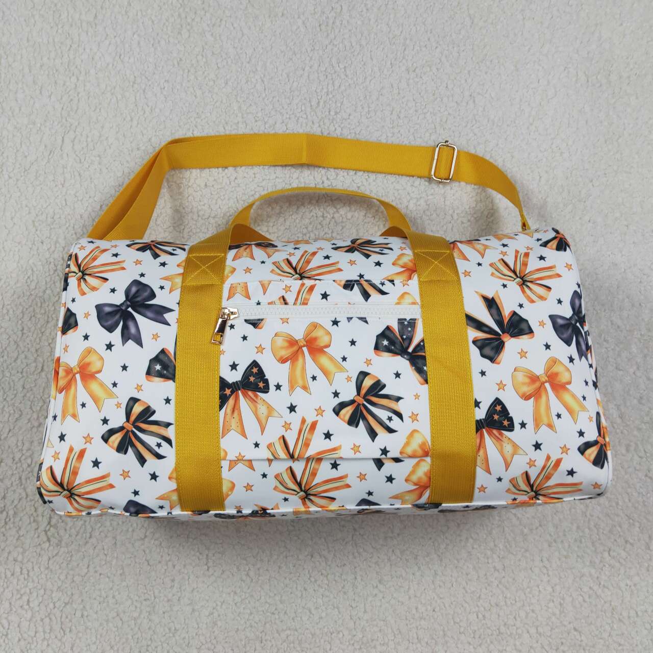 BA0314 Bows Stars Orange Black Bows Print Girls Halloween Zipper Gym Bags
