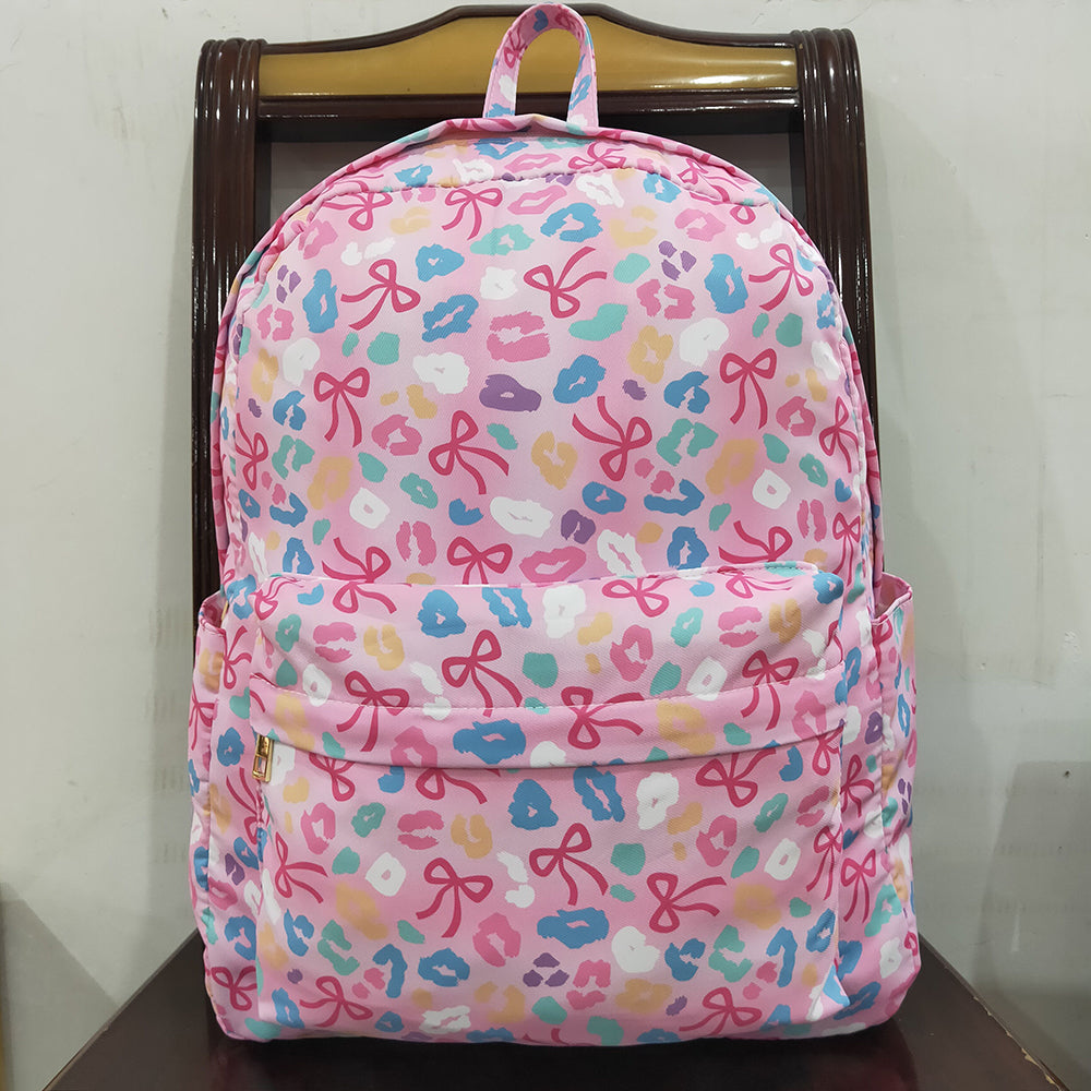 Baby Kids Pink Leopard Bows School Zipper Ruffle Back Bags