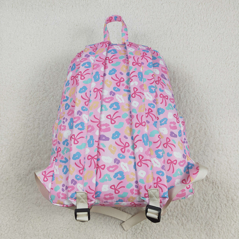 Baby Kids Pink Leopard Bows School Zipper Ruffle Back Bags