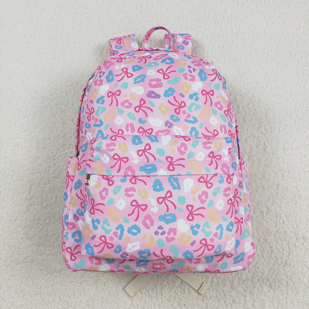 Baby Kids Pink Leopard Bows School Zipper Ruffle Back Bags