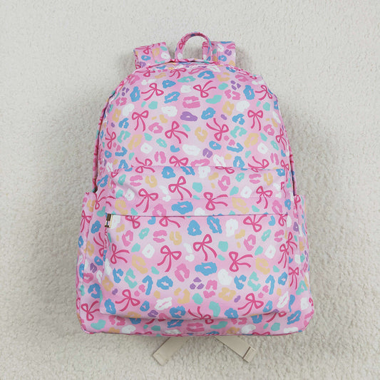 Baby Kids Pink Leopard Bows School Zipper Ruffle Back Bags