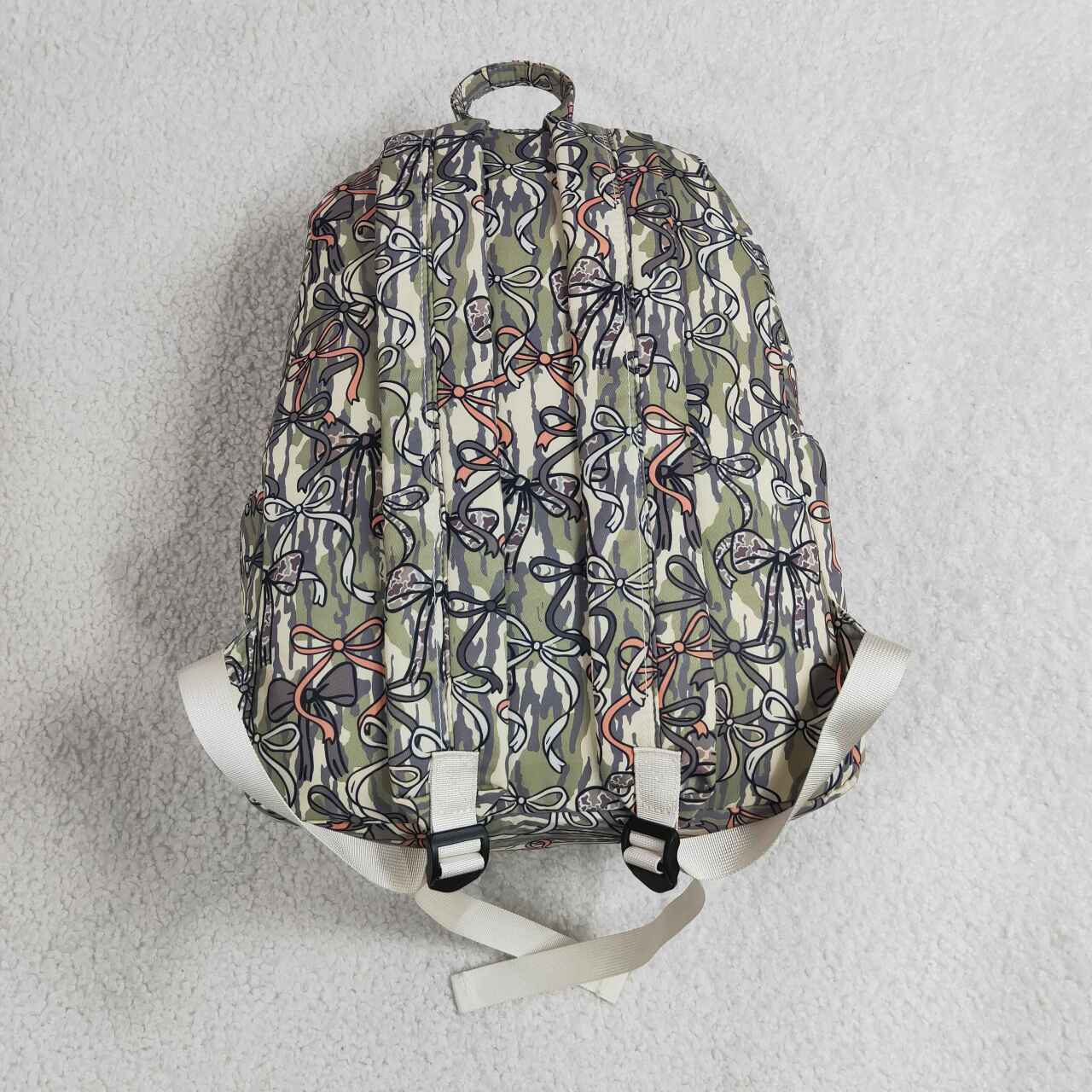BA0394 Baby Kids Girls Camo Bows Backpack Zip Back Bags