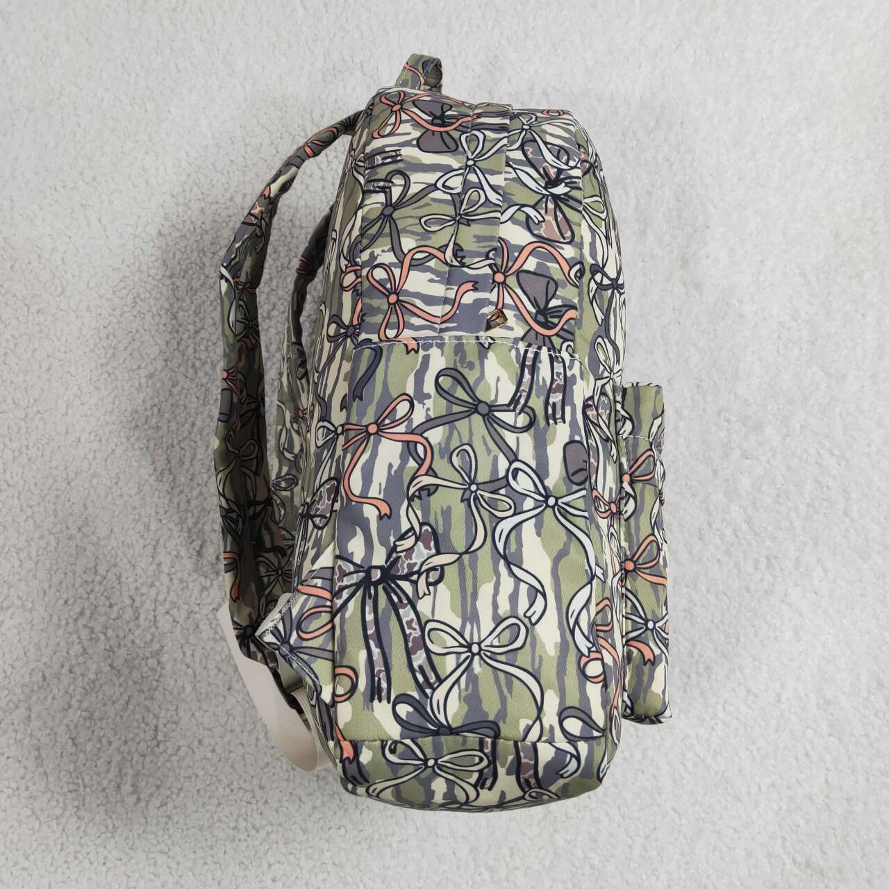 BA0394 Baby Kids Girls Camo Bows Backpack Zip Back Bags