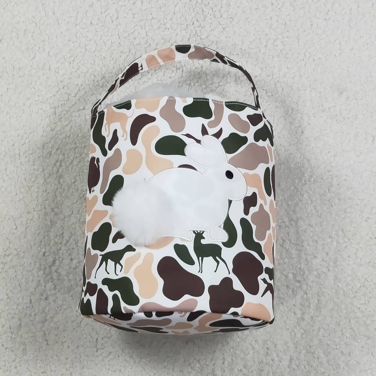 BA0466 Embroidery Rabbits Baby Kids Southern Khaki Camo Easter Bucket Bag