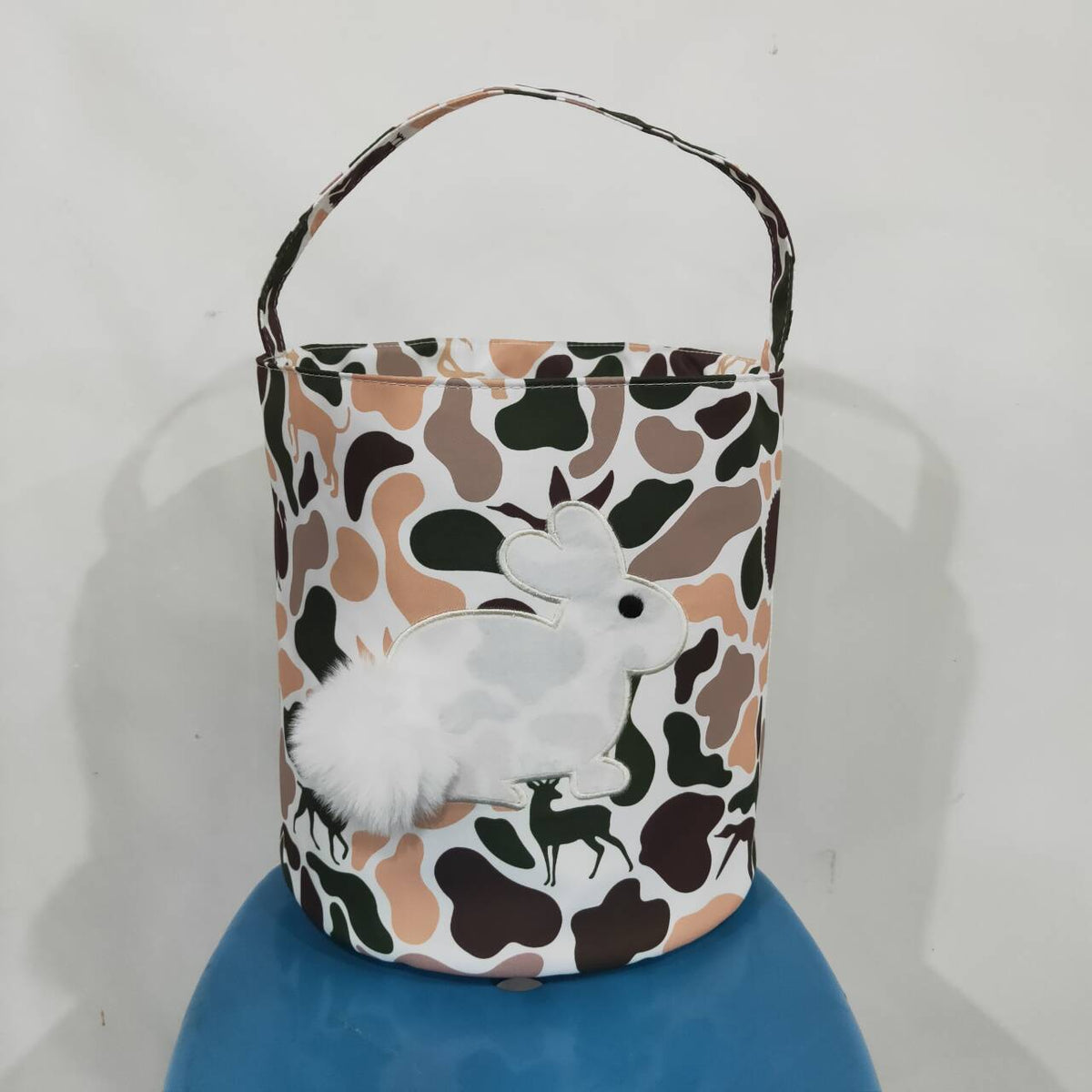BA0466 Embroidery Rabbits Baby Kids Southern Khaki Camo Easter Bucket Bag