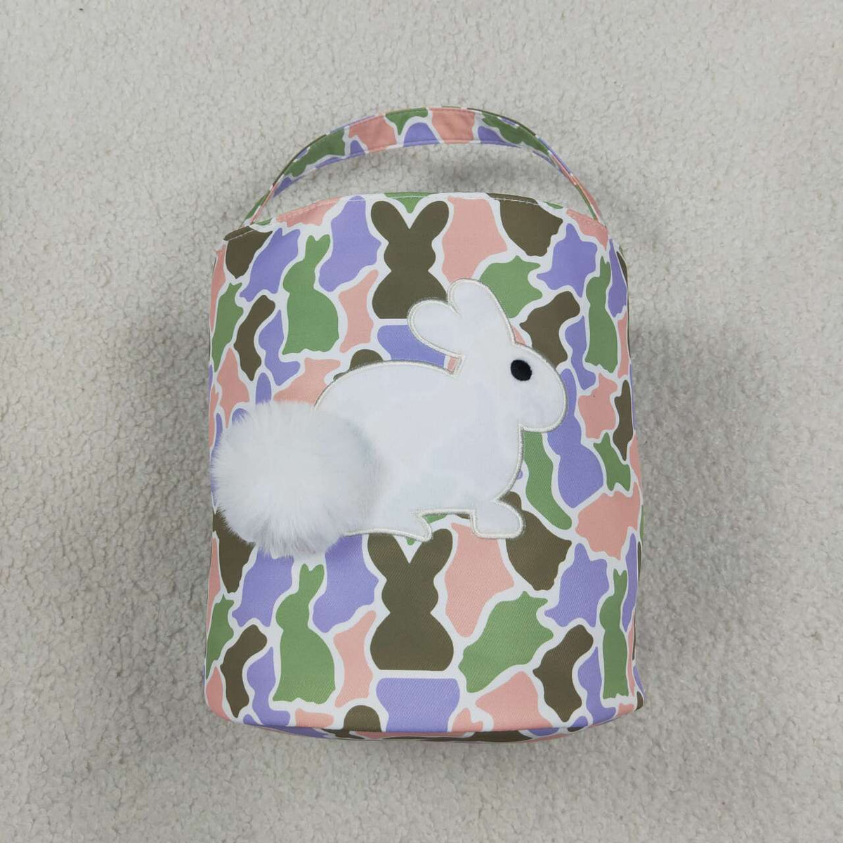 BA0467 Embroidery Rabbits Baby Kids Southern Colorful Camo Easter Bucket Bag