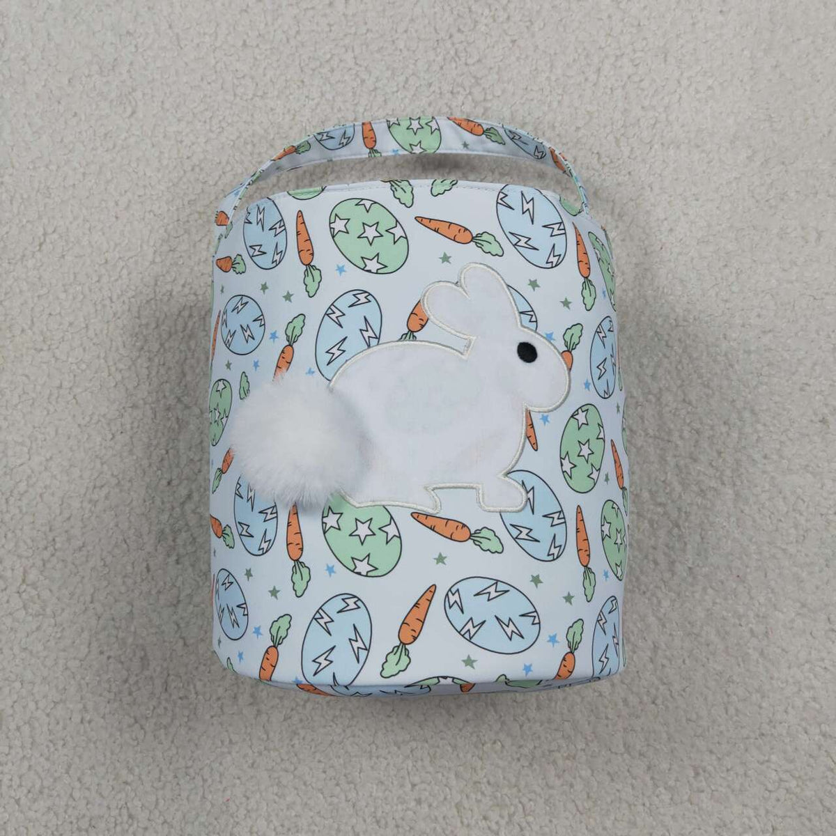 BA0468 Embroidery Rabbits Eggs Carrot Print Baby Kids Easter Bucket Bag