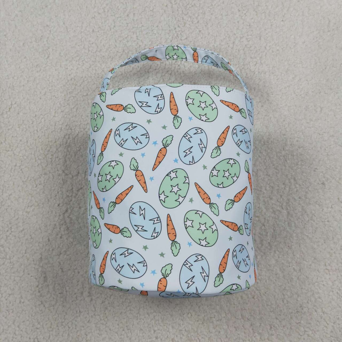 BA0468 Embroidery Rabbits Eggs Carrot Print Baby Kids Easter Bucket Bag
