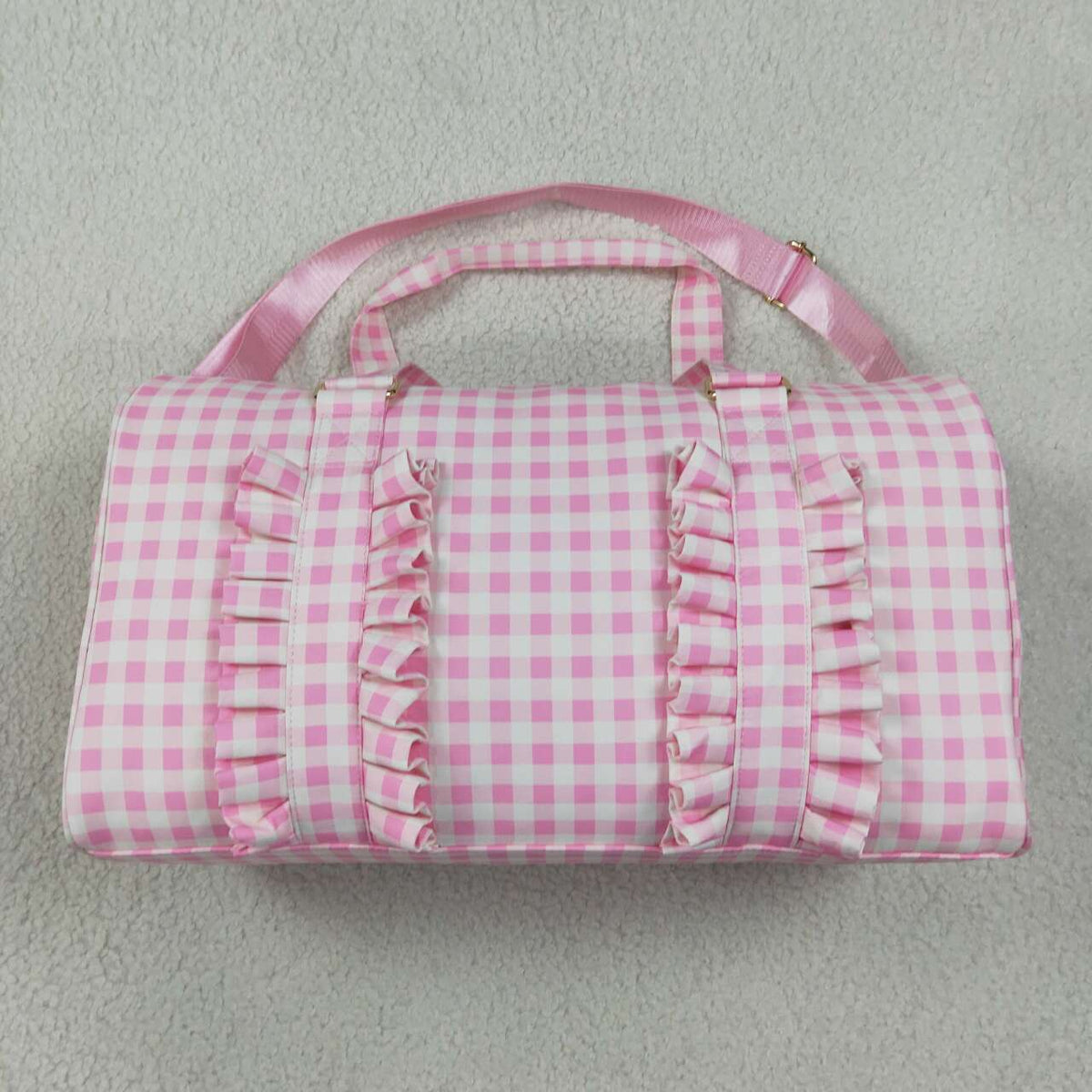 BA0469 Young Adult Pink Checkered Print Ruffle Kids Gym Bags