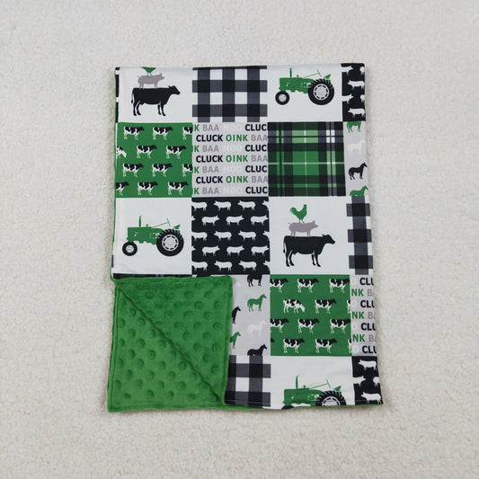 Baby Kids Farm Animal Patch Green Minky Blankts