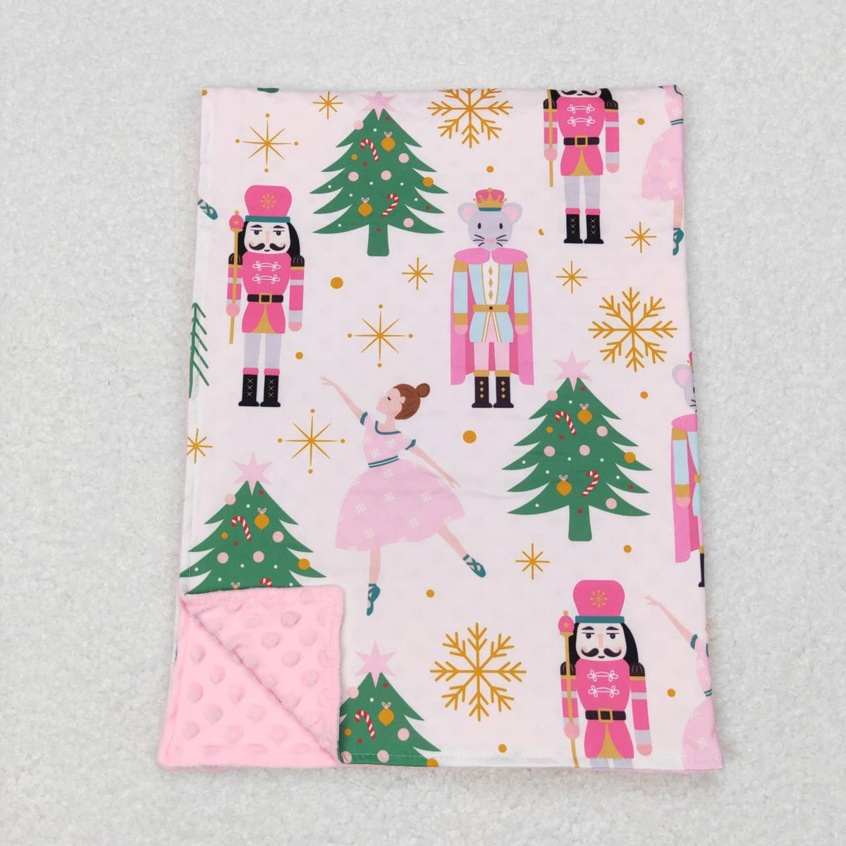 BL0086 Nutcracke* Soldier Pink Print Baby Girls Christmas Blanket