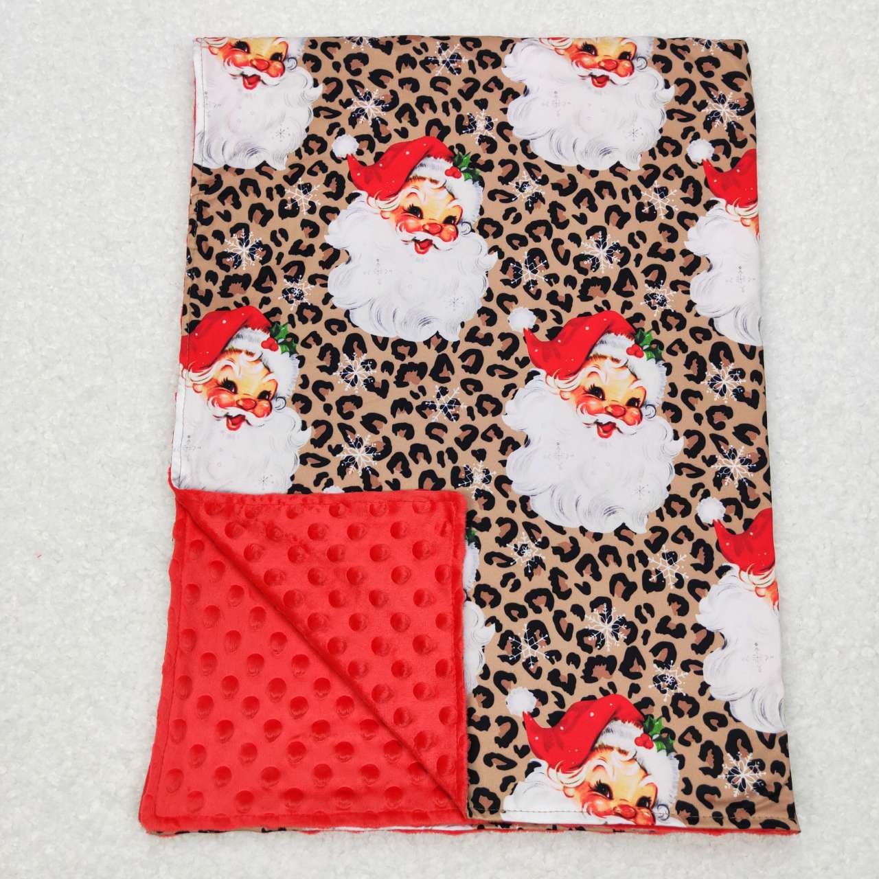 BL0087 Santa Holly Leopard Print Baby Girls Christmas Blanket