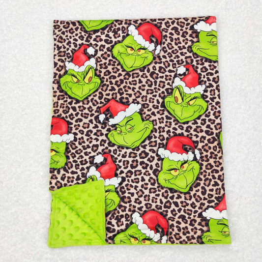 BL0090 Green Frog Smiling Leopard Print Baby Girls Christmas Blanket