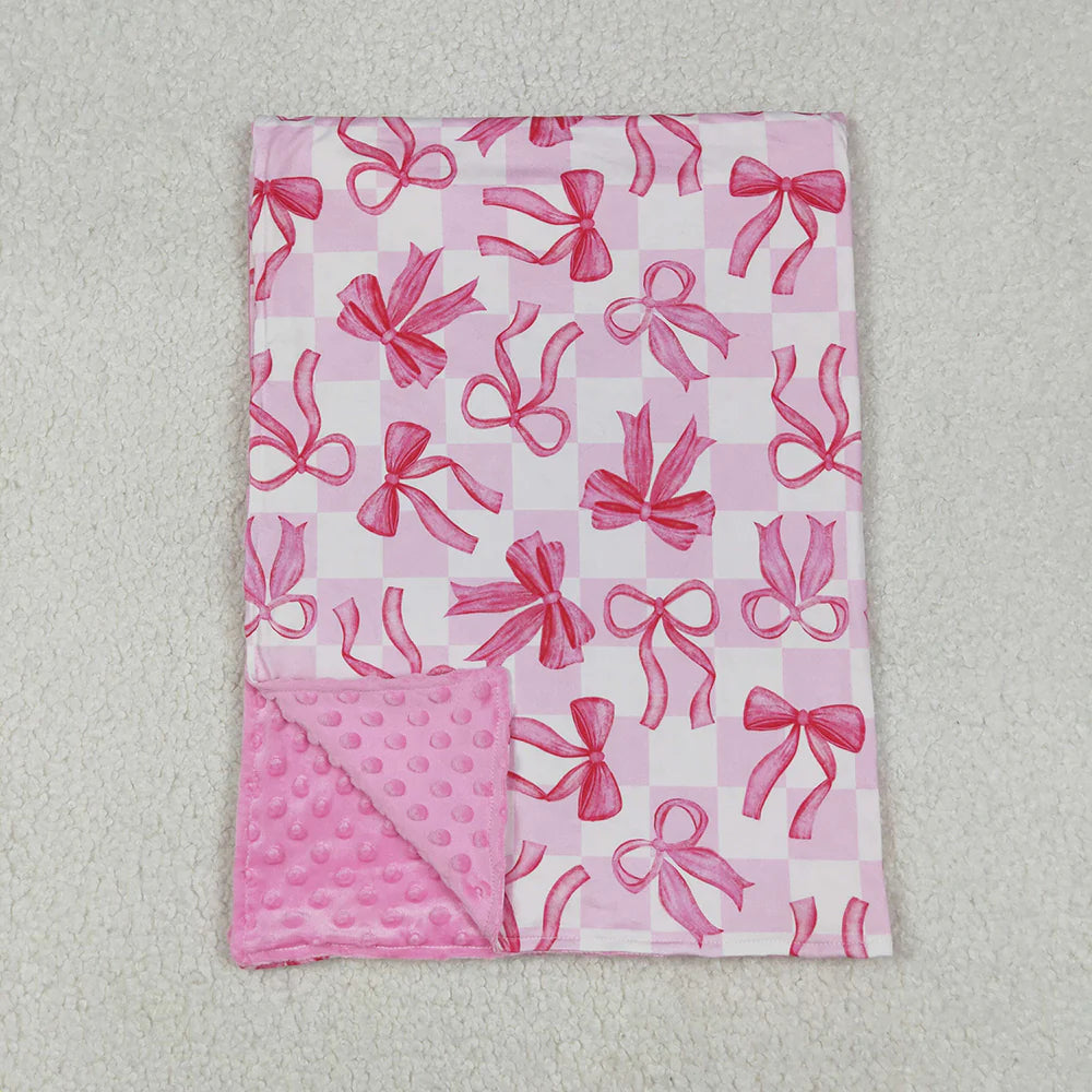 Baby Kids  Pink Bow Checked Minky Blankts