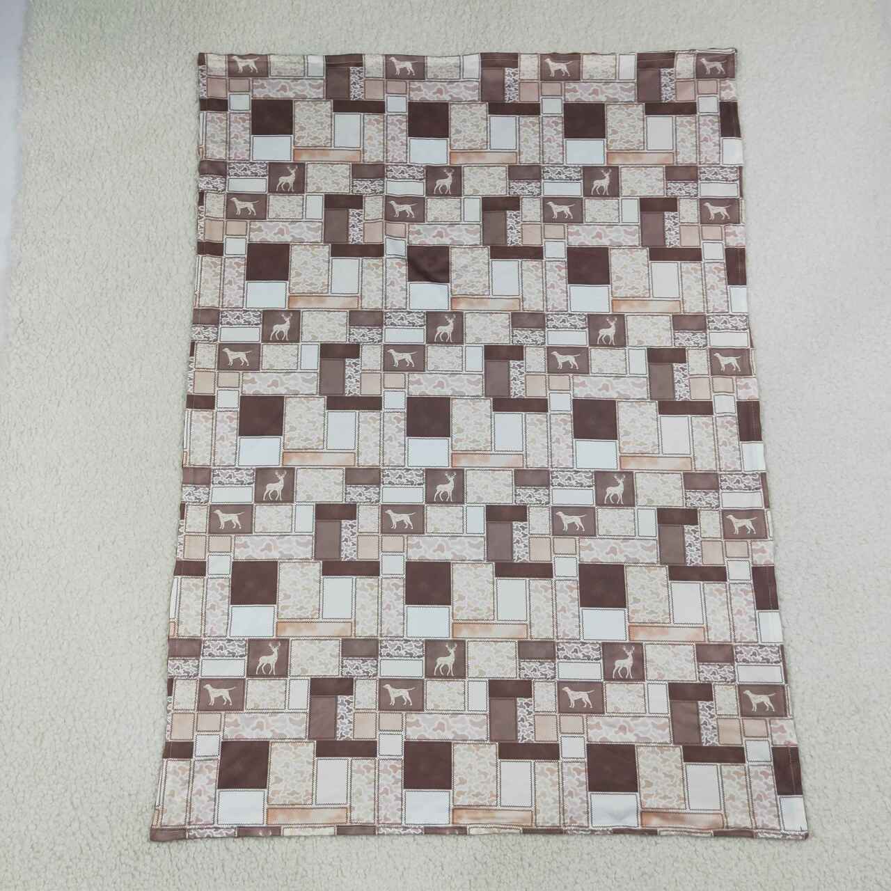 BL0249  Dog Deer Brown Camo Checkered Print Baby Blanket